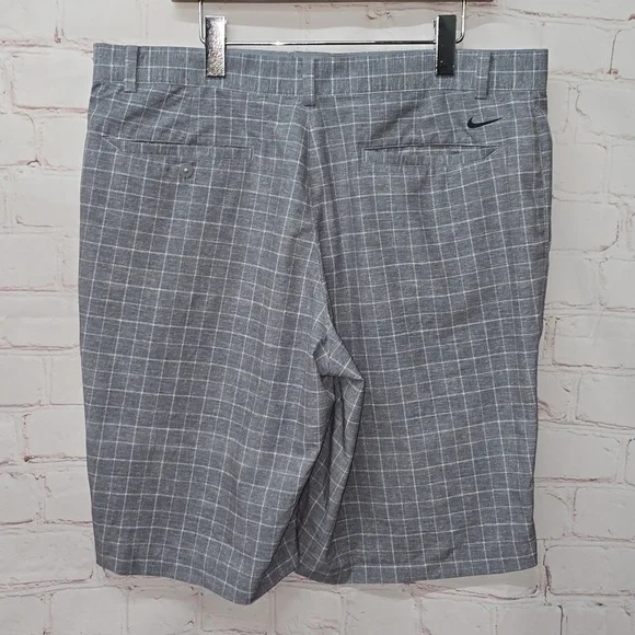 Nike Golf Dri Fit Shorts Gray White Plaid Polyester Blend Men's Size 36 - Picture 5 of 12